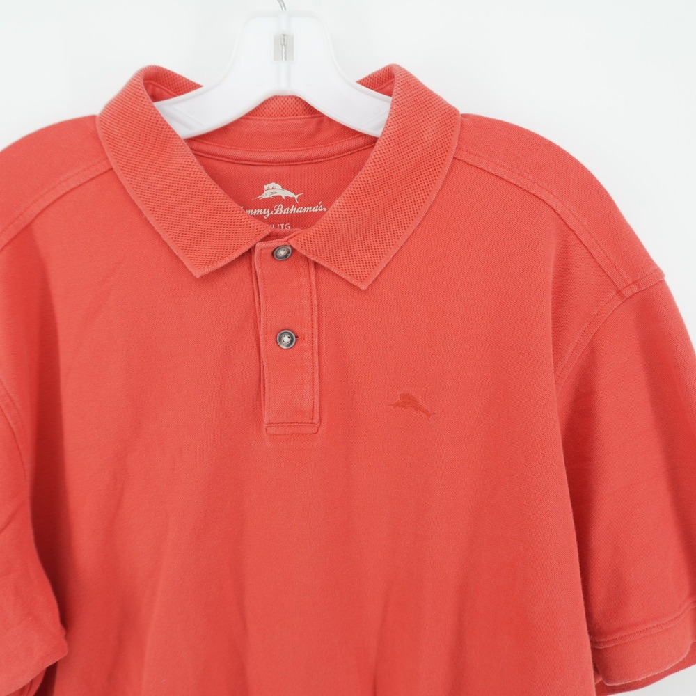 Tommy Bahama Polo Shirt Mens XL Coral Orange Cotton Short Sleeve Marlin Logo